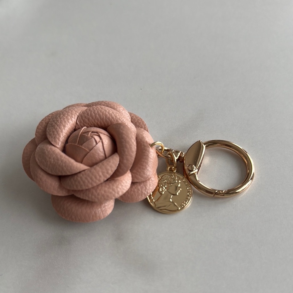 Elegant Pink Flower Keychain with gold coin